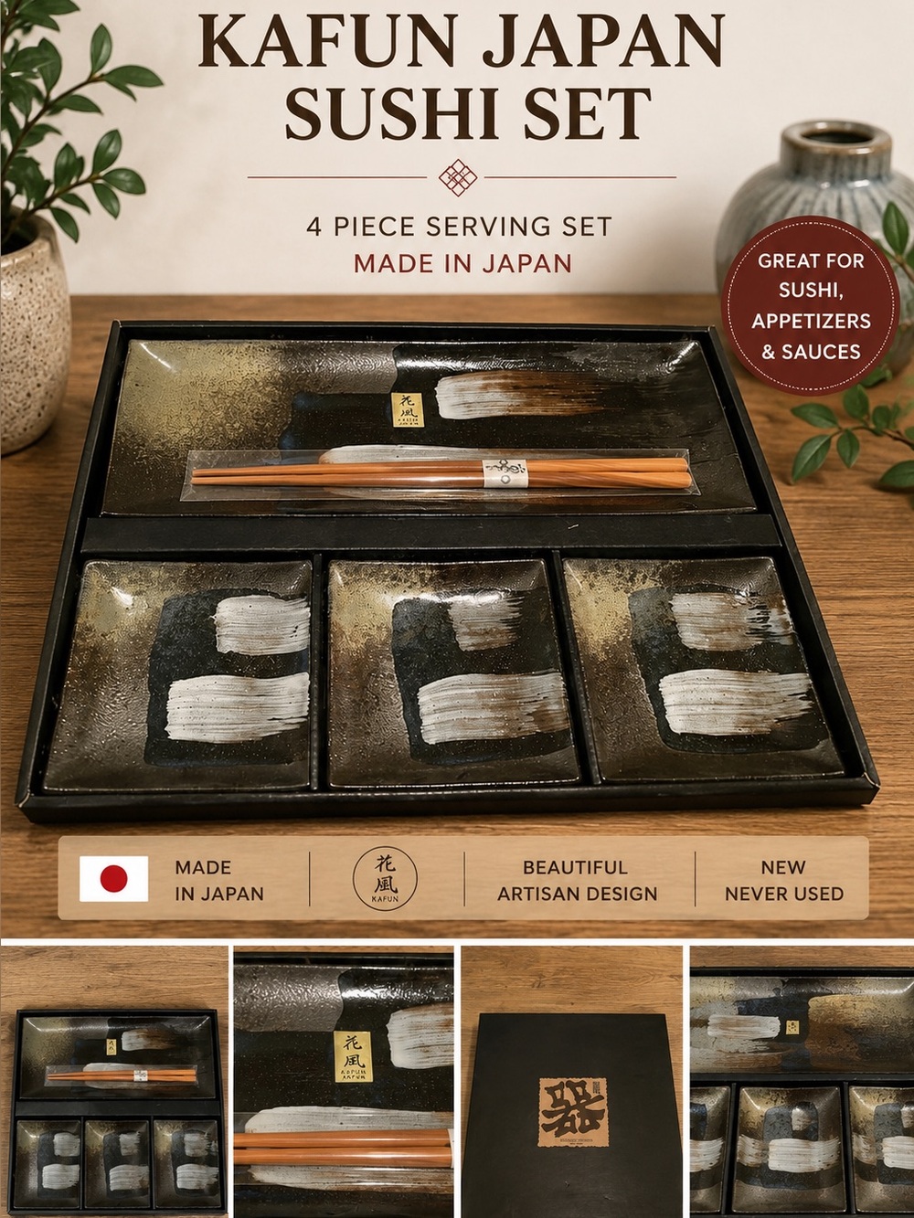 Best Quality Selection of Japan Hafuu Ceramic Sushi Set NIB